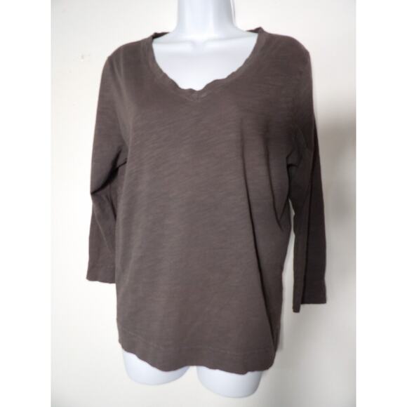 Fresh Produce Medium Top Shirt Gray V Neck Basic Long Sleeve Solid Core - Picture 1 of 11
